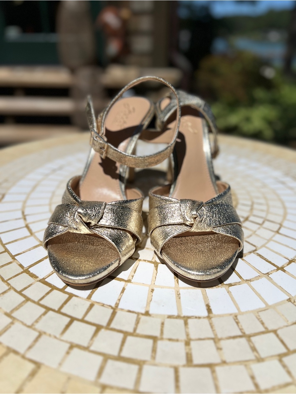 Badgley Mischka Metallic Gold Knot Front Slingback Heels
